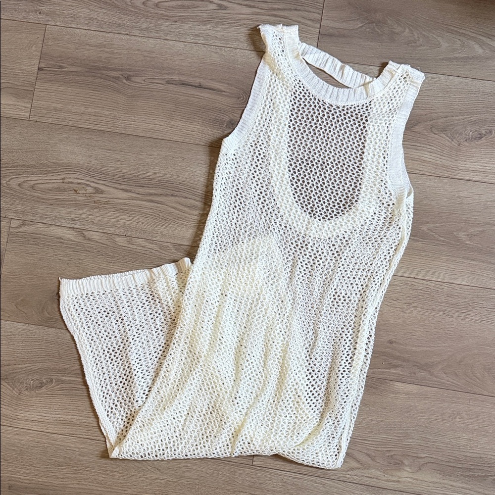 White Crochet Knit Tank Dress